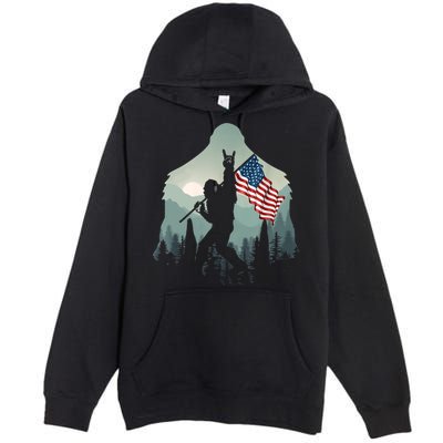 Funny Bigfoot Sasquatch Rock And Roll American Flags Tee Premium Pullover Hoodie