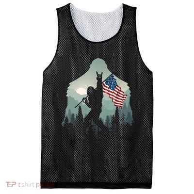 Funny Bigfoot Sasquatch Rock And Roll American Flags Tee Mesh Reversible Basketball Jersey Tank