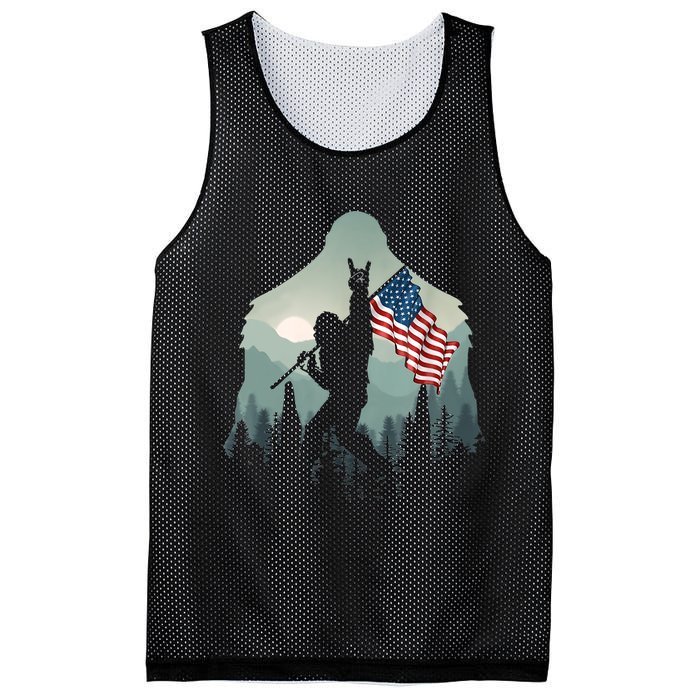 Funny Bigfoot Sasquatch Rock And Roll American Flags Tee Mesh Reversible Basketball Jersey Tank