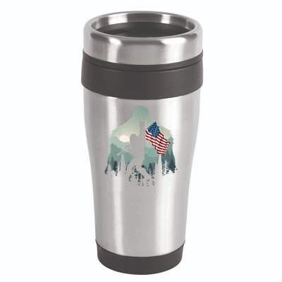 Funny Bigfoot Sasquatch Rock And Roll American Flags Tee 16oz Travel Tumbler