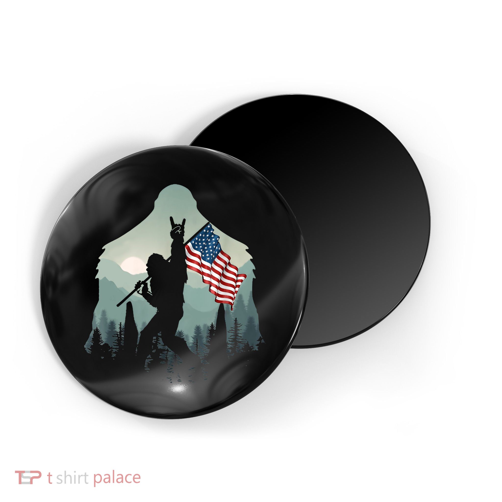 Funny Bigfoot Sasquatch Rock And Roll American Flags Tee Magnet