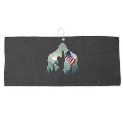 Funny Bigfoot Sasquatch Rock And Roll American Flags Tee Large Microfiber Waffle Golf Towel