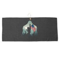 Funny Bigfoot Sasquatch Rock And Roll American Flags Tee Large Microfiber Waffle Golf Towel