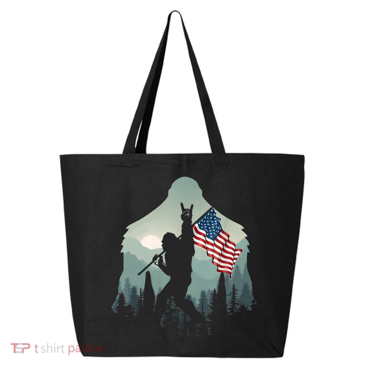Funny Bigfoot Sasquatch Rock And Roll American Flags Tee 25L Jumbo Tote