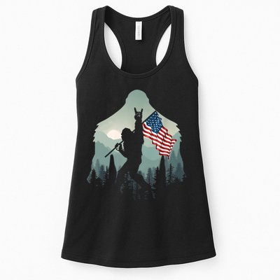 Funny Bigfoot Sasquatch Rock And Roll American Flags Tee Womens Tank Top