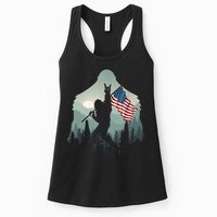 Funny Bigfoot Sasquatch Rock And Roll American Flags Tee Womens Tank Top