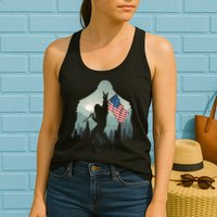 Funny Bigfoot Sasquatch Rock And Roll American Flags Tee Womens Tank Top