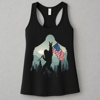 Funny Bigfoot Sasquatch Rock And Roll American Flags Tee Womens Tank Top