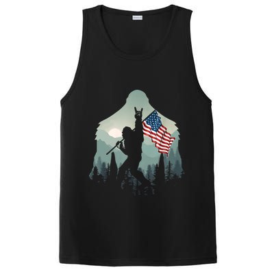 Funny Bigfoot Sasquatch Rock And Roll American Flags Tee PosiCharge Competitor Tank