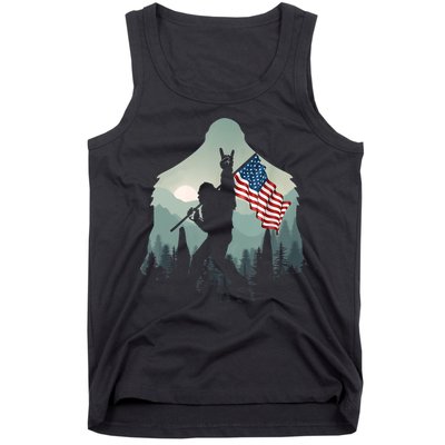Funny Bigfoot Sasquatch Rock And Roll American Flags Tee Tank Top