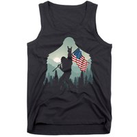Funny Bigfoot Sasquatch Rock And Roll American Flags Tee Tank Top