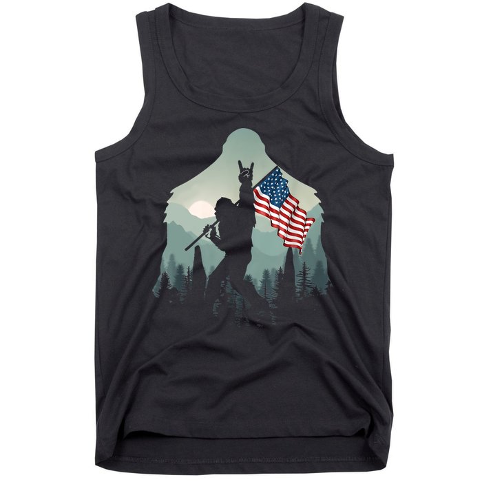 Funny Bigfoot Sasquatch Rock And Roll American Flags Tee Tank Top