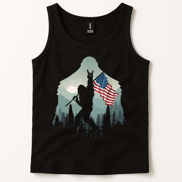 Funny Bigfoot Sasquatch Rock And Roll American Flags Tee Tank Top