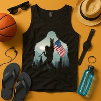 Funny Bigfoot Sasquatch Rock And Roll American Flags Tee Tank Top