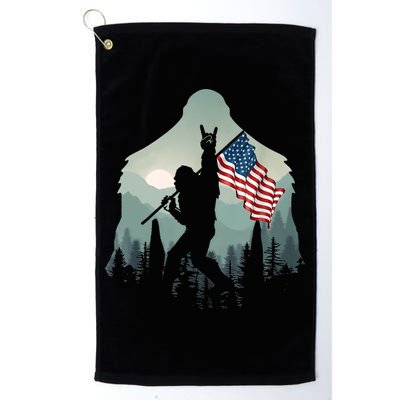 Funny Bigfoot Sasquatch Rock And Roll American Flags Tee Golf Towel