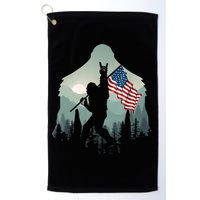 Funny Bigfoot Sasquatch Rock And Roll American Flags Tee Golf Towel