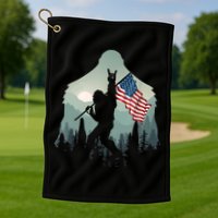Funny Bigfoot Sasquatch Rock And Roll American Flags Tee Golf Towel