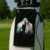 Funny Bigfoot Sasquatch Rock And Roll American Flags Tee Golf Towel
