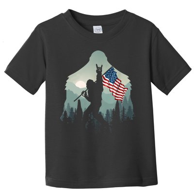 Funny Bigfoot Sasquatch Rock And Roll American Flags Tee Toddler T-Shirt