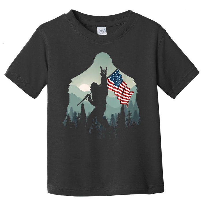 Funny Bigfoot Sasquatch Rock And Roll American Flags Tee Toddler T-Shirt