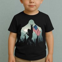 Funny Bigfoot Sasquatch Rock And Roll American Flags Tee Toddler T-Shirt