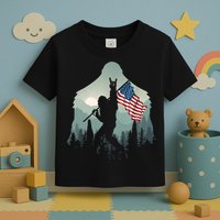 Funny Bigfoot Sasquatch Rock And Roll American Flags Tee Toddler T-Shirt