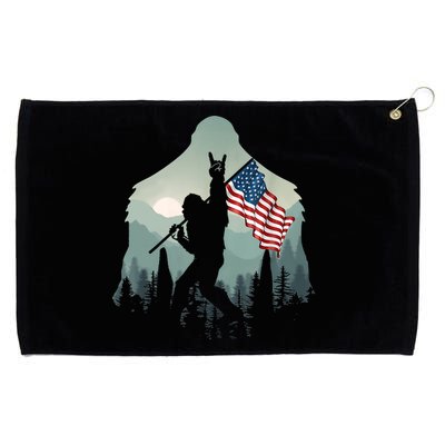 Funny Bigfoot Sasquatch Rock And Roll American Flags Tee Grommeted Golf Towel