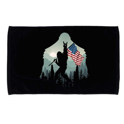 Funny Bigfoot Sasquatch Rock And Roll American Flags Tee Microfiber Hand Towel