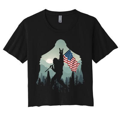 Funny Bigfoot Sasquatch Rock And Roll American Flags Tee Crop Top
