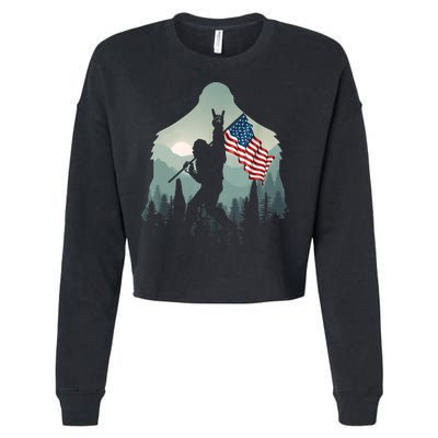 Funny Bigfoot Sasquatch Rock And Roll American Flags Tee Cropped Pullover Crew