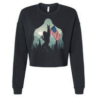 Funny Bigfoot Sasquatch Rock And Roll American Flags Tee Cropped Pullover Crew