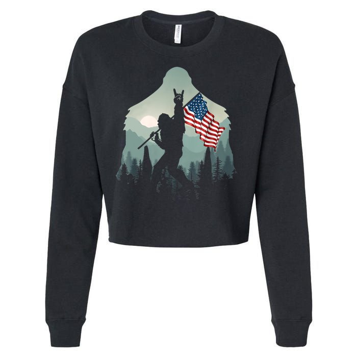 Funny Bigfoot Sasquatch Rock And Roll American Flags Tee Cropped Pullover Crew