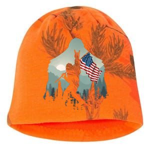 Funny Bigfoot Sasquatch Rock And Roll American Flags Tee Kati - Camo Knit Beanie