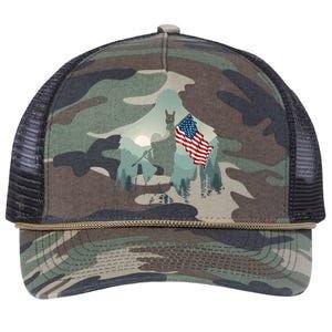 Funny Bigfoot Sasquatch Rock And Roll American Flags Tee Retro Rope Trucker Hat Cap