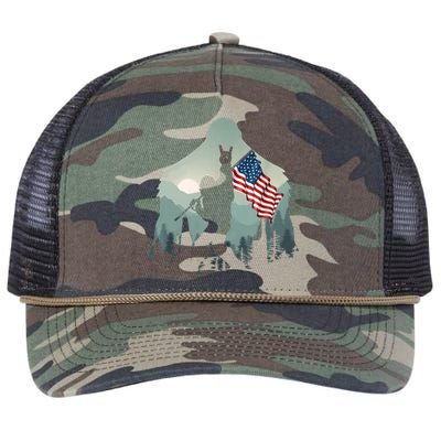 Funny Bigfoot Sasquatch Rock And Roll American Flags Tee Retro Rope Trucker Hat Cap