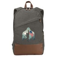 Funny Bigfoot Sasquatch Rock And Roll American Flags Tee Cotton Canvas Backpack