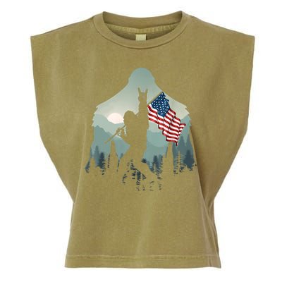Funny Bigfoot Sasquatch Rock And Roll American Flags Tee Garment-Dyed Women's Muscle Tee