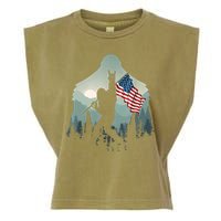 Funny Bigfoot Sasquatch Rock And Roll American Flags Tee Garment-Dyed Women's Muscle Tee