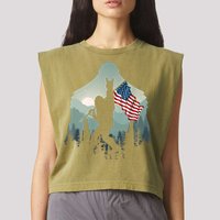 Funny Bigfoot Sasquatch Rock And Roll American Flags Tee Garment-Dyed Women's Muscle Tee
