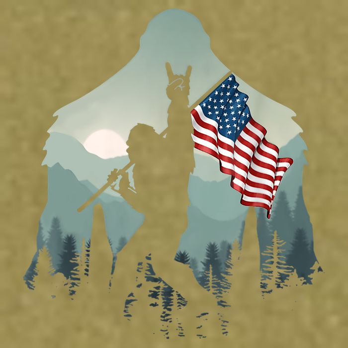 Funny Bigfoot Sasquatch Rock And Roll American Flags Tee Garment-Dyed Women's Muscle Tee
