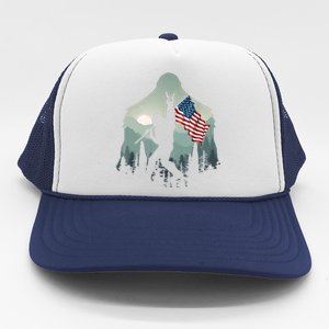 Funny Bigfoot Sasquatch Rock And Roll American Flags Tee Trucker Hat