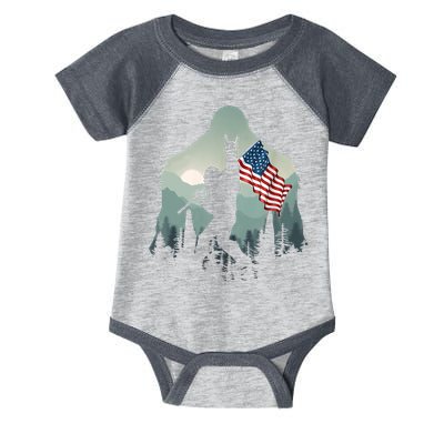 Funny Bigfoot Sasquatch Rock And Roll American Flags Tee Infant Baby Jersey Bodysuit