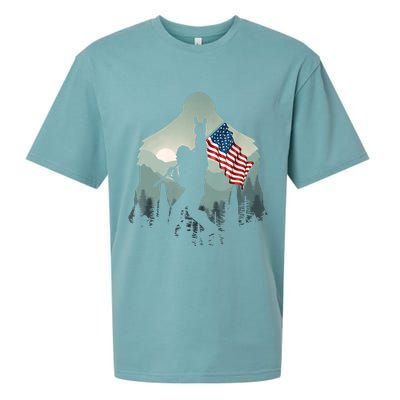 Funny Bigfoot Sasquatch Rock And Roll American Flags Tee Sueded Cloud Jersey T-Shirt