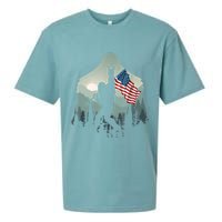 Funny Bigfoot Sasquatch Rock And Roll American Flags Tee Sueded Cloud Jersey T-Shirt