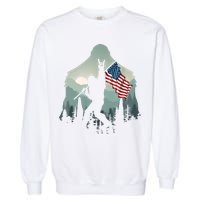 Funny Bigfoot Sasquatch Rock And Roll American Flags Tee Garment-Dyed Sweatshirt