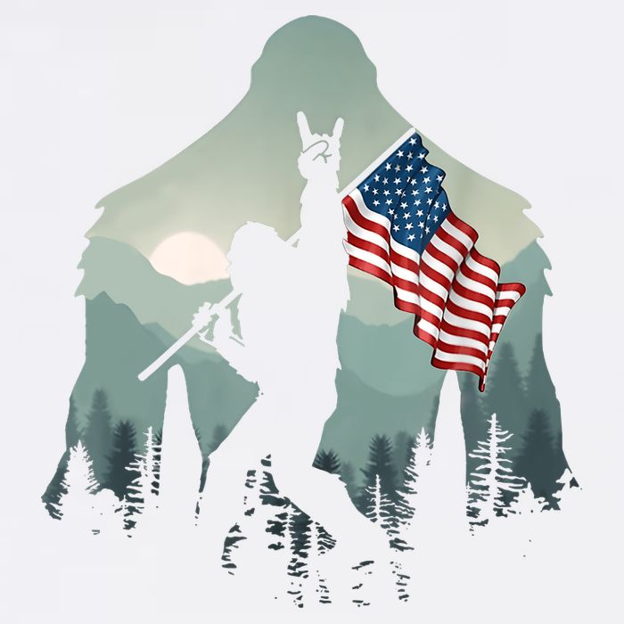 Funny Bigfoot Sasquatch Rock And Roll American Flags Tee Garment-Dyed Sweatshirt