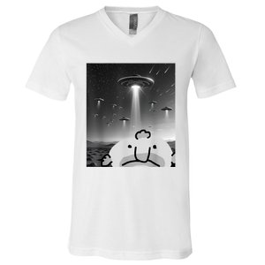 Funny Blobfish Selfie Ufos Ailen Retro Women Graphic V-Neck T-Shirt