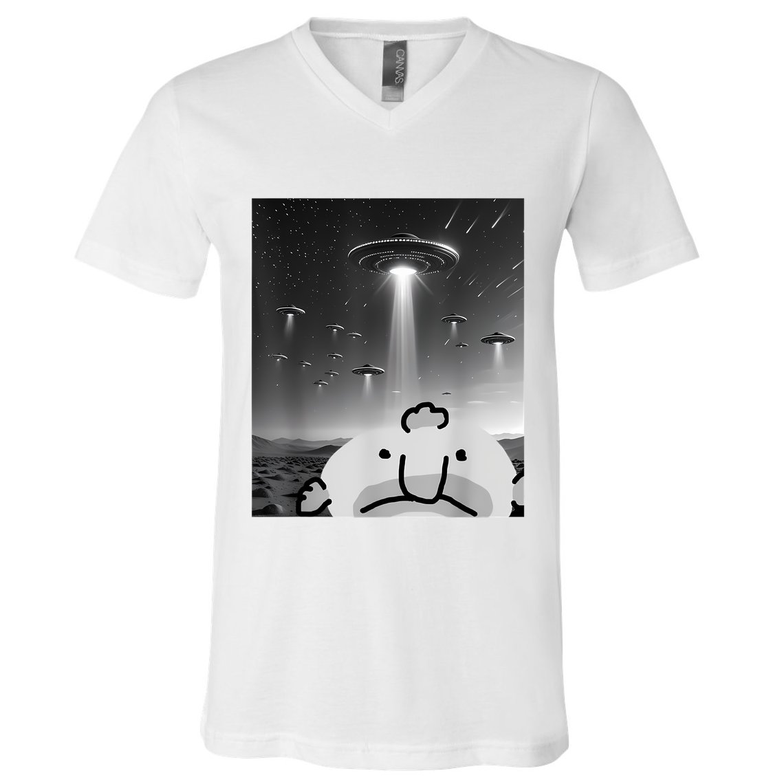 Funny Blobfish Selfie Ufos Ailen Retro Women Graphic V-Neck T-Shirt