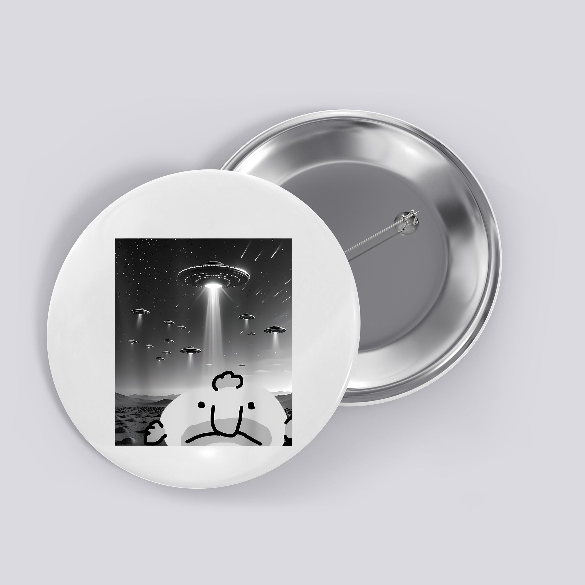 Funny Blobfish Selfie Ufos Ailen Retro Women Graphic Button