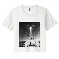 Funny Blobfish Selfie Ufos Ailen Retro Women Graphic Women's Crop Top Tee